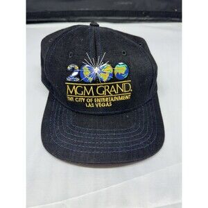 VTG MGM Grand Black Hat Adjustable Las Vegas Casino 90s Embroidered Logo